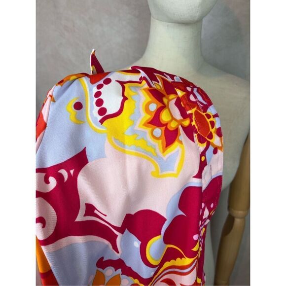 Vintage 1970s Plus Size Psychedelic Blouse Dagger Collar Top Mod MCM Disco L XL - Picture 7 of 8